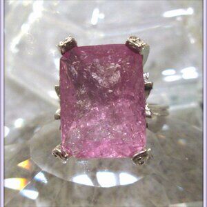 Kunzite pink ice brake emerald cut gemstone ladies artdeco ring size 7